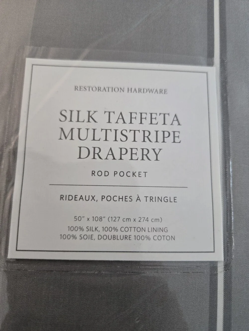 Restoration Hardware Silk Taffeta Multistripe Drapery FOG - 2 PANELS -One Price